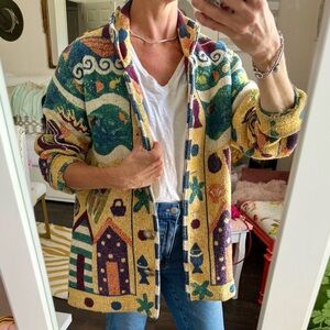 Vintage Laura Elsey Painted Pony Tapestry Jacket Sz S Coastal Grandma Grannycore